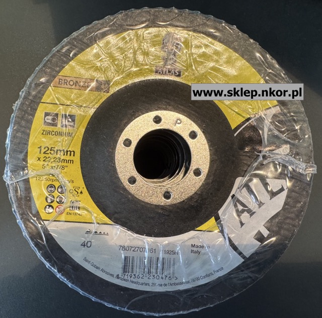 TARCZA LAMELKOWA CYRKONOWA, Dyski lamelkowe 125 x 22 P40 Atlas Bronze